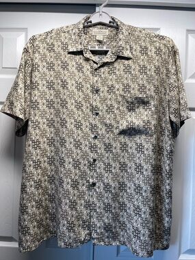 Vintage Natural Issue XL Button Up Shirt Geo Mosaic Pattern Earth Tone Retro